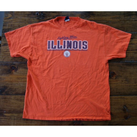 VTG 00s Y2K ILLINOIS FIGHTING ILLINI CHIEF XL Orange T-Shirt Spell Out Script - Picture 2 of 8